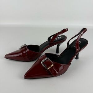 QIV Burgundy Patent Slingback Heels with Buckle Detail